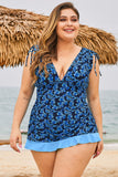 Lovefery Black Blue Grecian Skater Ruched Plus Size Tankini