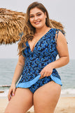 Lovefery Black Blue Grecian Skater Ruched Plus Size Tankini