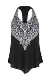 lovefery Black Boho Retro Print Halter T Back Handkerchief Tankini