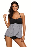 lovefery Black Halter Bandeau Top Plaid Flyaway Tankini Swimsuit