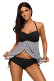 lovefery Black Halter Bandeau Top Plaid Flyaway Tankini Swimsuit