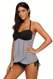 lovefery Black Halter Bandeau Top Plaid Flyaway Tankini Swimsuit