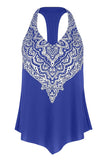 lovefery Blue Retro Print Halter T Back Handkerchief Tankini Swimsuit