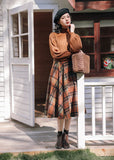 Lovefery Shadows in the Air Dark Academia Plaid Wool Dress Set