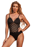 Lovefery Chic Black Lace Crochet Push Up One-piece Swimsuit