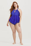 Lovefery Chic Blue Lace Surplice Peplum Plus Size One Piece Swimsuit