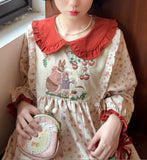 Lovefery Rabbit's Strawberry Garden Cottagecore Goblincore Dress with Embroidery