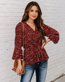 Us Forever Paisley Tie Front Peplum Blouse