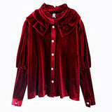 Lovefery Ruby Victorian Burgundy-Red Velvet Shirt