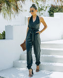 lovefery Vonn Pocketed Satin Halter Jumpsuit - Black