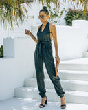 lovefery Vonn Pocketed Satin Halter Jumpsuit - Black