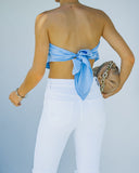 Lovefery Vocals Strapless Satin Scarf Top - Sky Blue