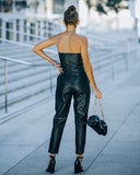 Lovefery Vivienne Pocketed Strapless Faux Leather Jumpsuit - Black