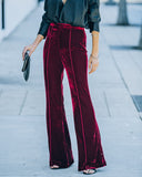 Lovefery Amani High Rise Velvet Flare Pants - Burgundy