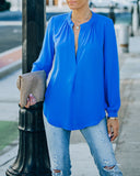 To The Fullest Split Neck Blouse - Royal Blue