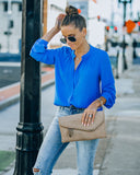 To The Fullest Split Neck Blouse - Royal Blue