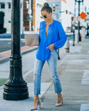 To The Fullest Split Neck Blouse - Royal Blue