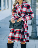 Wishful Winter Pocketed Plaid Coat - Red