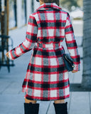 Wishful Winter Pocketed Plaid Coat - Red