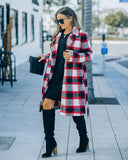 Wishful Winter Pocketed Plaid Coat - Red