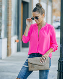 To The Fullest Split Neck Blouse - Hot Pink