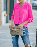 To The Fullest Split Neck Blouse - Hot Pink