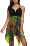 lovefery Green Halter Handkerchief Hem Floral Print Swimdress and Shorts