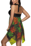 lovefery Green Halter Handkerchief Hem Floral Print Swimdress and Shorts