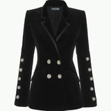 Lovefery Chic Velvet Blazer with Crystal Buttons