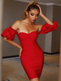 Lovefery Olga Red Off-Shoulder Strapless Bandage Dress