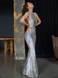 lovefery Statement Maker Halter Sequin Gown Dress