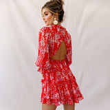 Lovefery Boho Floral Print Ruffle Dress