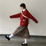 Lovefery Plaid Pleated Wool Winter Skirt