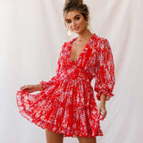 Lovefery Boho Floral Print Ruffle Dress