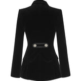 Lovefery Chic Velvet Blazer with Crystal Buttons