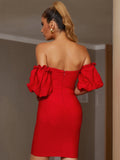 Lovefery Olga Red Off-Shoulder Strapless Bandage Dress