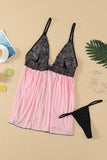 Lovefery Pink Lace Cups Tulle Babydoll Set