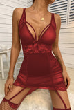 Lovefery Red Transparent Lace Mesh Chemise