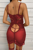 Lovefery Red Transparent Lace Mesh Chemise