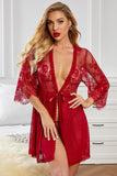 Lovefery Red Lace Mesh Robe with Thong