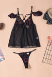 Lovefery Black Lace Mesh Babydoll Set