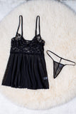 Lovefery Black Lace Bra tulle Splicing Babydoll