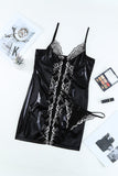 Lovefery Wetlook Leather Lace Chemise Nightdress