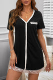 Lovefery Black Lace Trim Sleep Dress