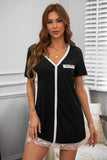 Lovefery Black Lace Trim Sleep Dress