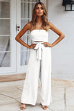 Lovefery Casual Loose Strapless Belted Jumpsuit