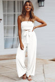 Lovefery Casual Loose Strapless Belted Jumpsuit