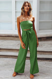 Lovefery Casual Loose Strapless Belted Jumpsuit