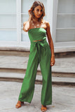 Lovefery Casual Loose Strapless Belted Jumpsuit