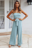 Lovefery Casual Loose Strapless Belted Jumpsuit